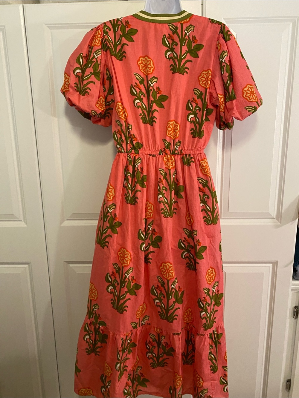 THML Pink Floral Maxi Dress with Olive Trim - Picture 8 of 13